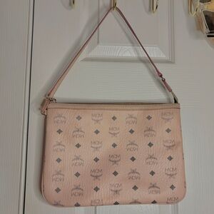MCM Visetos Monogram Pink Large Pouch Clutch Designer Wristlet Spring Summer